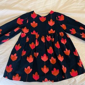 Beautiful navy blue velvet Jacardi dress with red and brown design